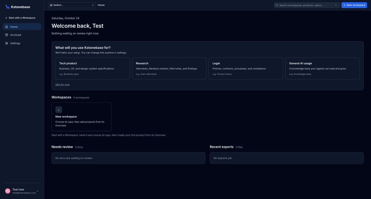 The Kstonebase dashboard with a welcome message and the audience picker.