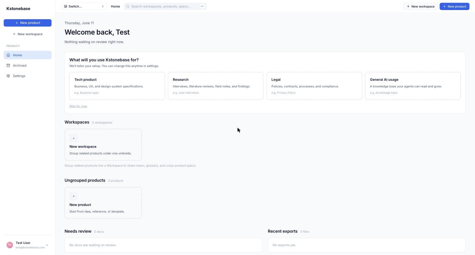 The Kstonebase dashboard with a welcome message and the audience picker.
