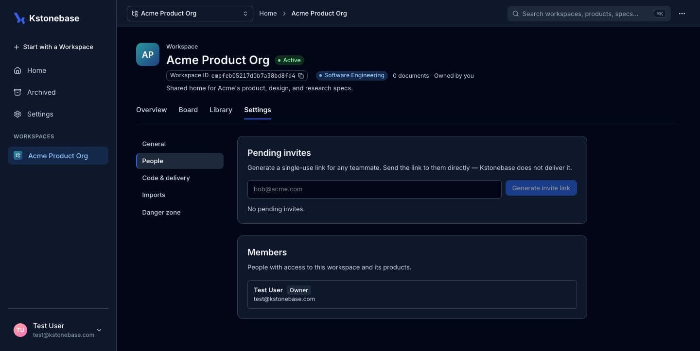 The workspace Members tab with the Pending invites and Members sections.
