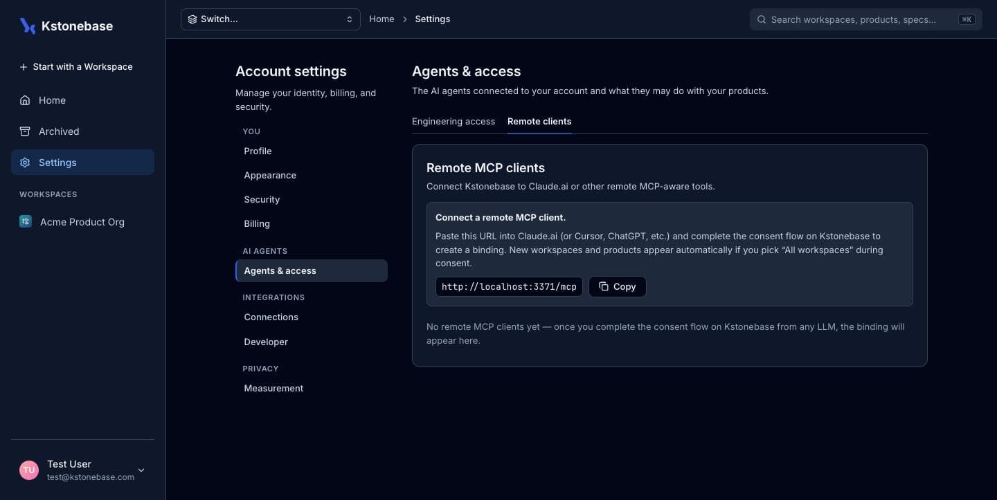 The Personal access tokens and Remote MCP clients sections of the Developer page.